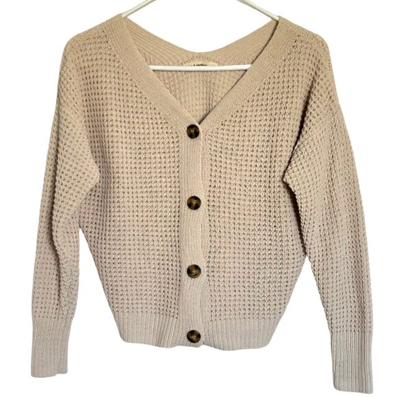 Moon and Madison Women's XS Cropped Cardigan Sweater Tan Knit Cottagecore - Picture 1 of 7